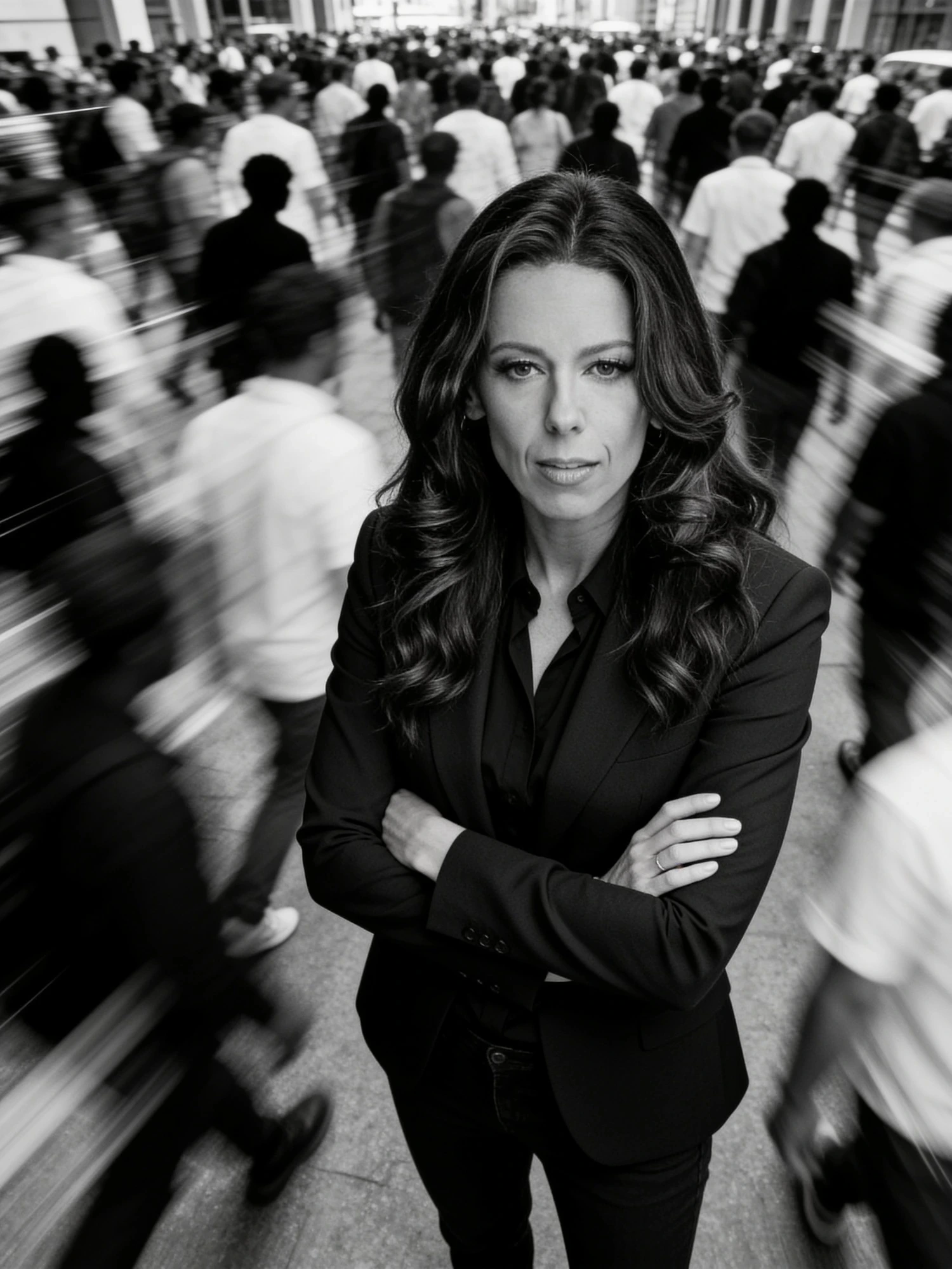 Jennae Michelle, founder of the Foundation, standing amid a moving crowd