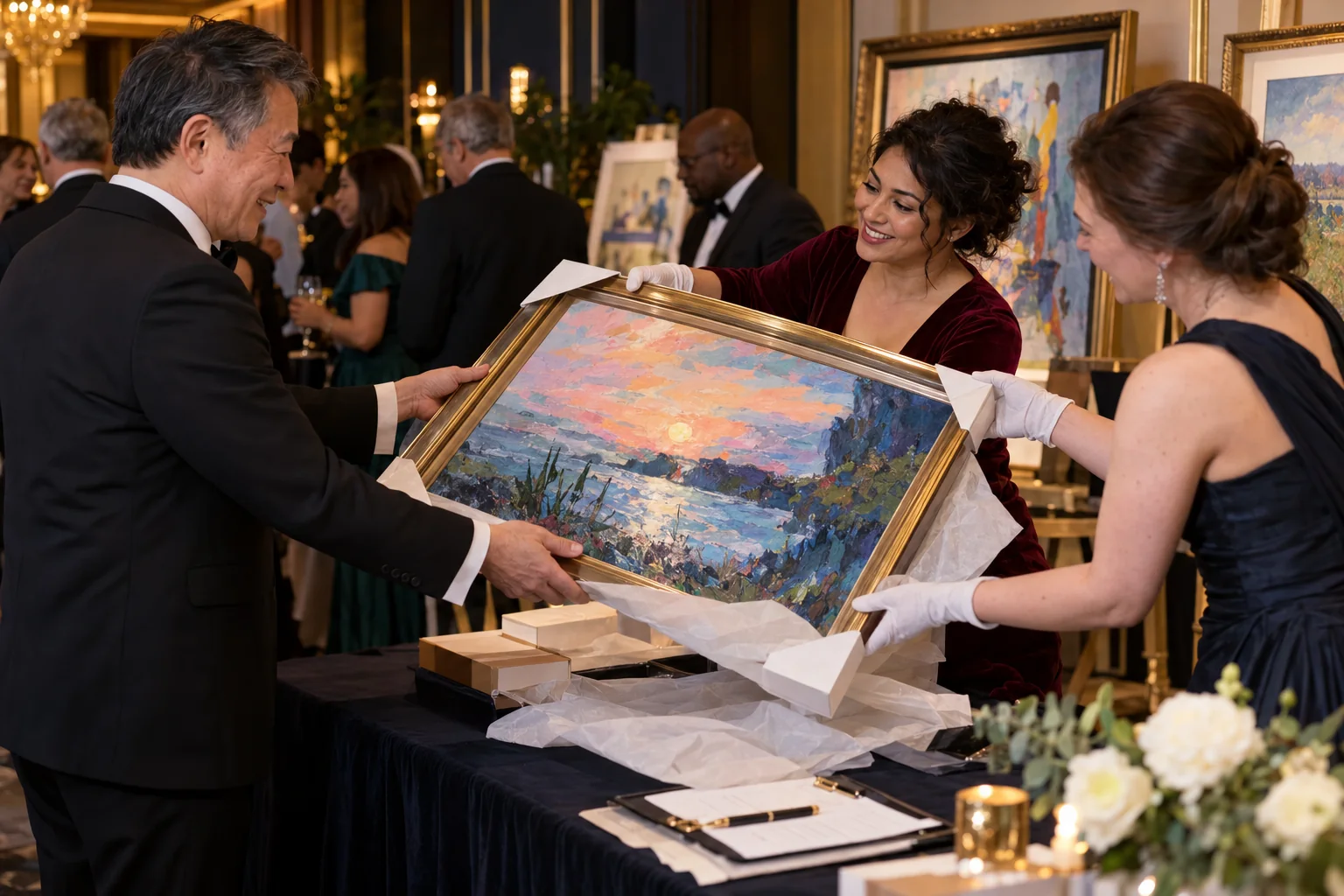 Concept of a framed painting being prepared for collection